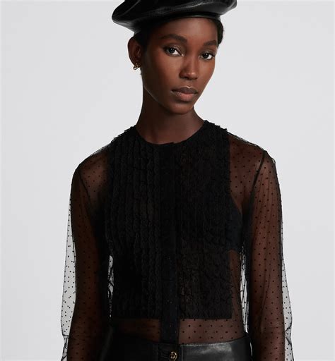 dior black sheer top|Sheer Blouse with Plastron Black Plumetis Tulle .